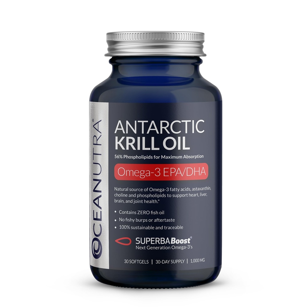 100% Pure Krill Oil 1000mg, Omega 3, hoogste concentratie 56% Fosfolipiden, Choline & Astaxanthine, Sustainable Antarctic SuperbaBoost, DHA, EPA, Heart, Brain, Eye & Skin Care, No Fish Oil