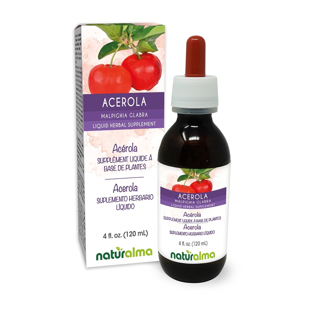 Naturalma Acerola (Malpighia glabra) Fruit Alcoholvrije Tinctuur - Rijk aan vitamine C - 4 fl oz Liquid Extract in druppels - Kruidensupplement - Veganistisch