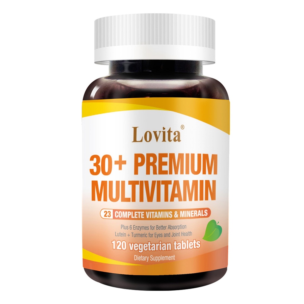 Lovita Premium Multivitamine voor volwassenen 30+ met enzymen, Kurkuma en uitgebreide voedingsondersteuning - 120 Vegetarische tabletten