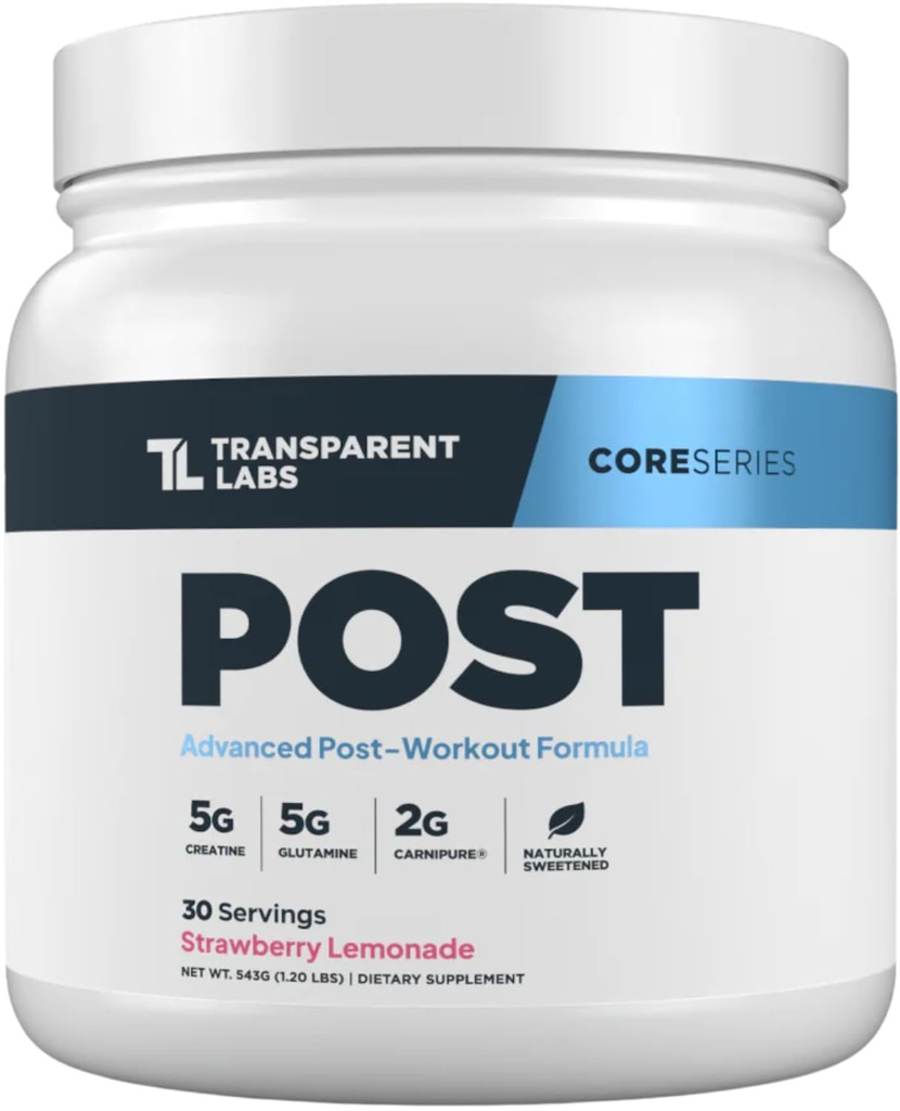 Transparent Labs Post - Post-Workout Recovery Muscle Builder with L-Glutamine, Beta-Alanine and BetaPure Betaine Anhydrous for Muscle Recovery and Muscle Building - 30 Servings, Strawberry Lemonade