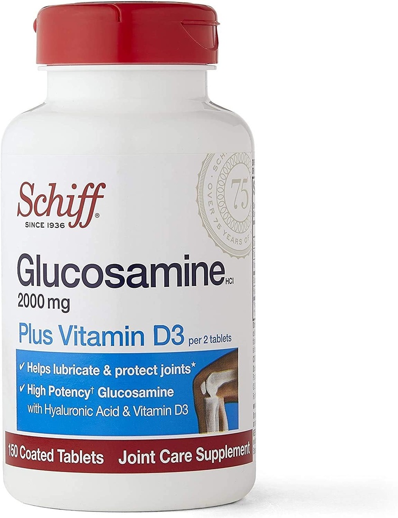 Schiff Glucosamine met vitamine D3 & Hyaluronzuur, 2000mg Glucosamine, Joint Care Supplement helpt Lubricate & Protect joints*, 150 Telling (Pack of 2)