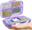Travel Pill Organizer - Airtight Medicine Case for Traveling Portable Pharmacy Box with Labels Vitamin Container 8 Compartment Supplement Medication Holder Large Capacity Daily (Purple)