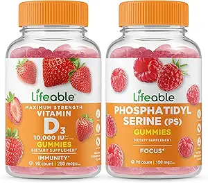 Levensvatbare vitamine D 10000 IE + Fosfatidylserine (PS), Gummies Bundle - Grote Proeverij, Vitaminesupplement, Glutenvrij, GGO-vrij, Kauwgom