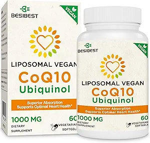1000mg Liposomale CoQ10 Ubichinol, 60 Vegan Softgels, Hoge Absorptie Ubichinol CoQ10 Supplement, Actieve Antioxidant Vorm van Co-enzym Q10 voor Hartgezondheid en Energieproductie