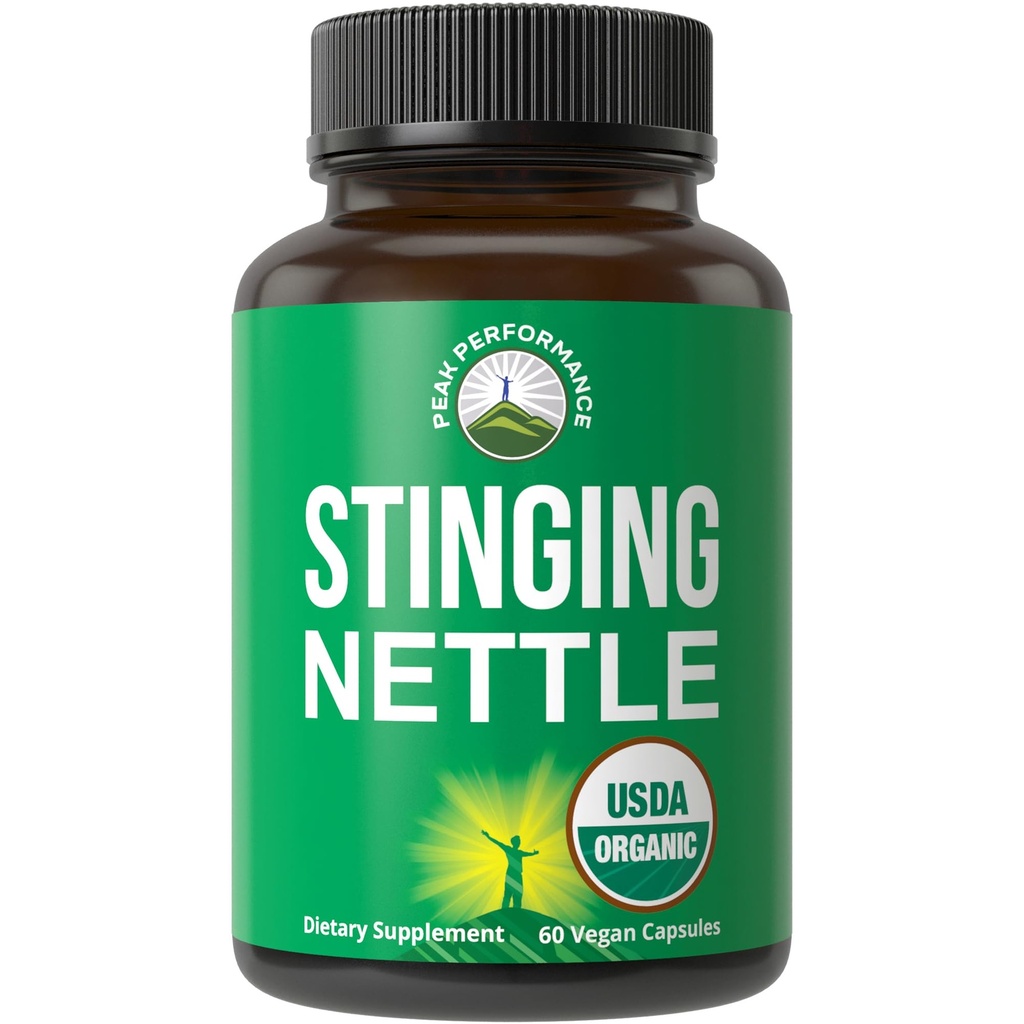 USDA Organic Stinging Nettle Vegan Capsules Made with Stinging Nettle Leaf Powder for Prostate, Hair Growth, Allergy. Better Than Root or Seed Extract. Plant Based Herb Supplement Tablets, 60 Pills