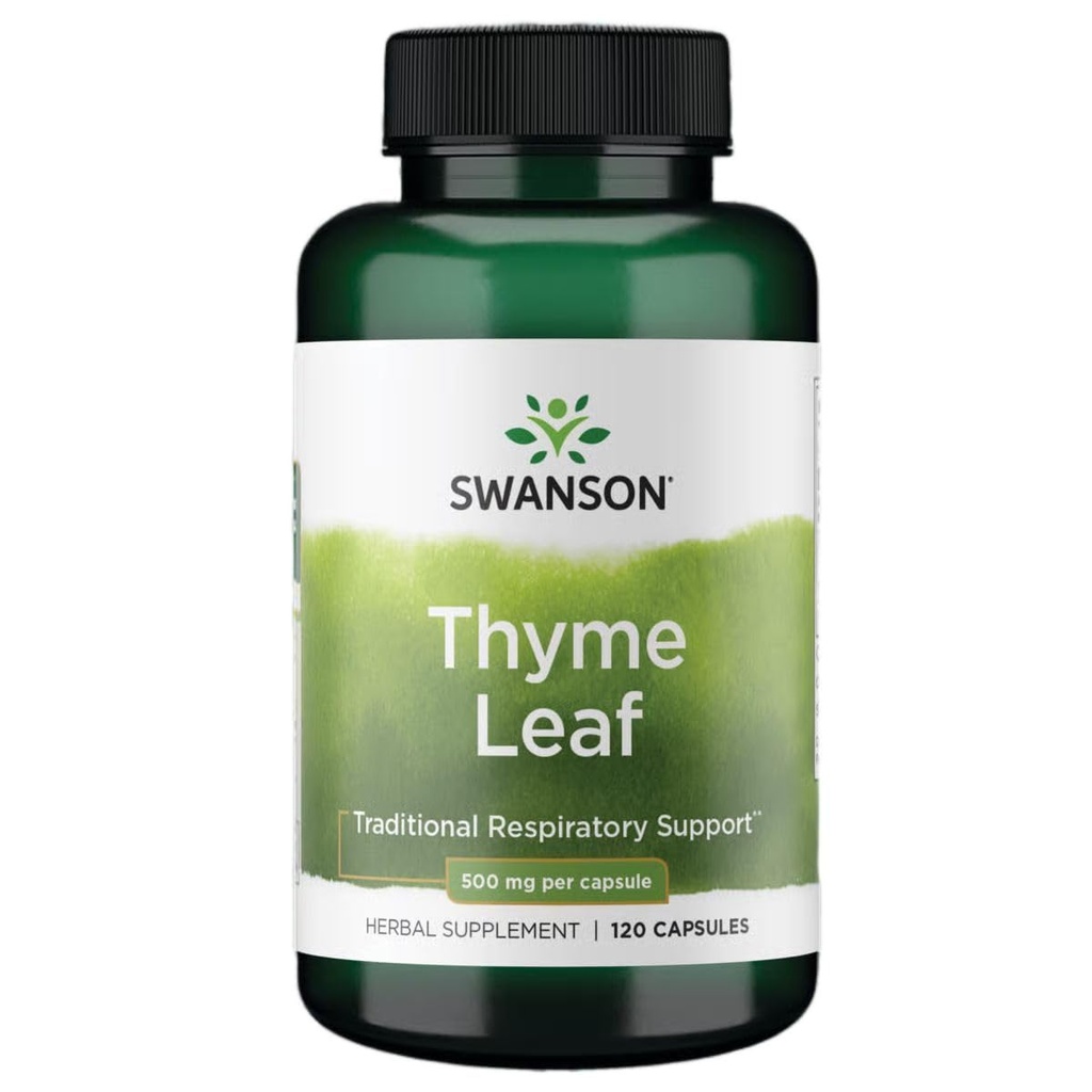 Swanson Thyme Leaf - Kruidensupplement ter ondersteuning van de gezondheid van het ademhalingssysteem - Natuurlijke formule ter ondersteuning van de gezondheid van het spijsverteringsstelsel - (120 capsules, 500 mg elk)