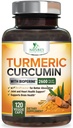 Kurkuma Curcumine Supplement 2600mg - 95% Curcuminoïden met Organische Kurkuma & BioPerine Black Pepper Extract voor Beste Absorptie, Natuurlijke Vegan Joint Support, Non-GMO, Gebotteld in de VS - 120 Capsules