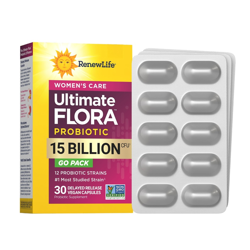 Renew Life Women's Probiotic Capsules, Ondersteunt pH-balans voor vrouwen, vaginale, urine, spijsverterings- en immuungezondheid, L. Rhamnosus GG, zuivel, soja en glutenvrije, 15 miljard CFU - 30 Ct