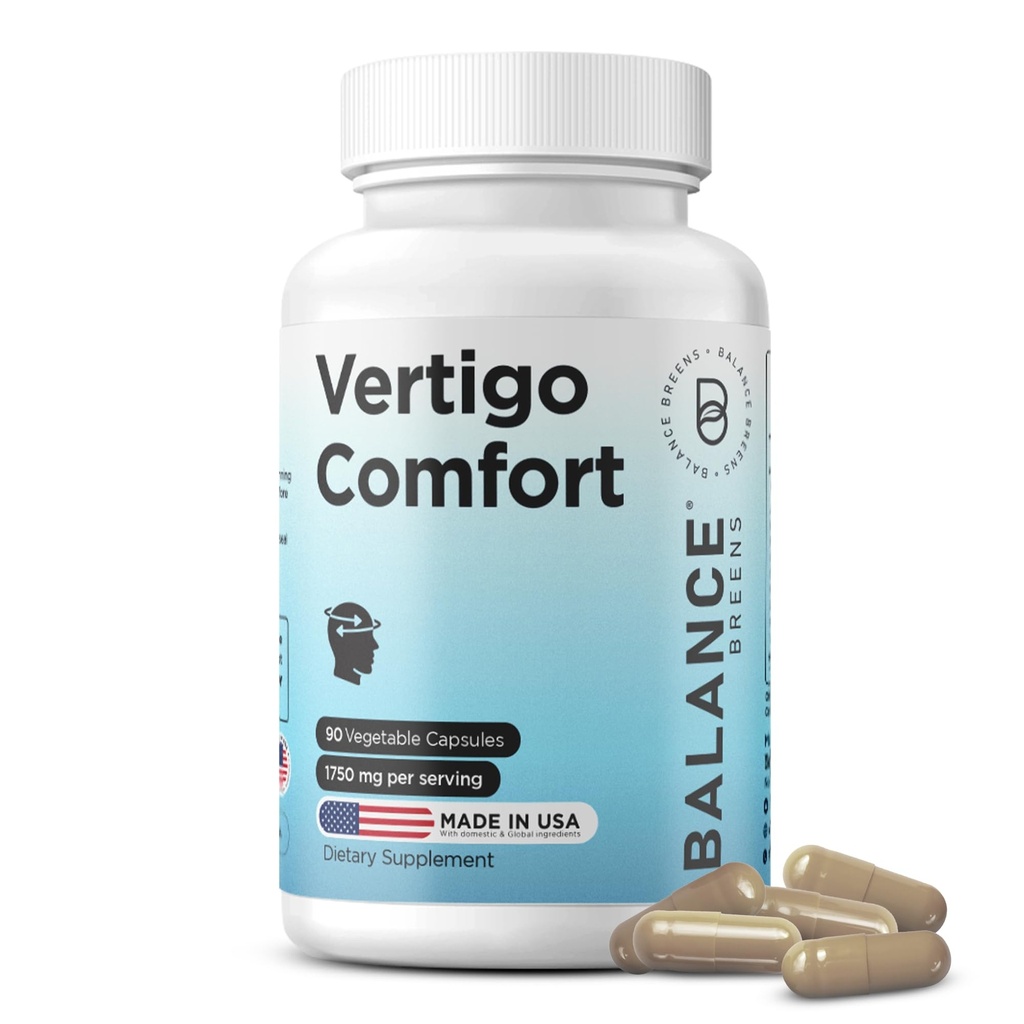 Vertigo Relief Supplement 1750mg, 90 Capsules - Natuurlijke ondersteuning voor bewegingsziekte, Duizeligheid, Tinnitus, Migraines, Binnenoorbalans (pakket van 1)
