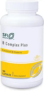 Klaire Labs SFI Health B Complex Plus - High Potency B Vitamine Complex met B12 Methylcobalamine, B6 & Metafolin Folate - Energy, GI Tract & Brain Health Support - Hypoallergeen (100 capsules)
