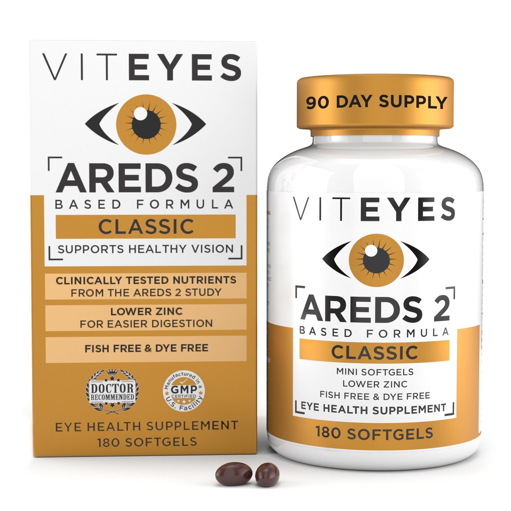 Viteyes AREDS 2 Classic Macular Health Formula Softgels, Eye Health Vitamine ter ondersteuning van Macular Health, Lager zink, Oogvitaminen, Macular Vitaminen, Beta-Caroteen Vrij, 180 Softgels