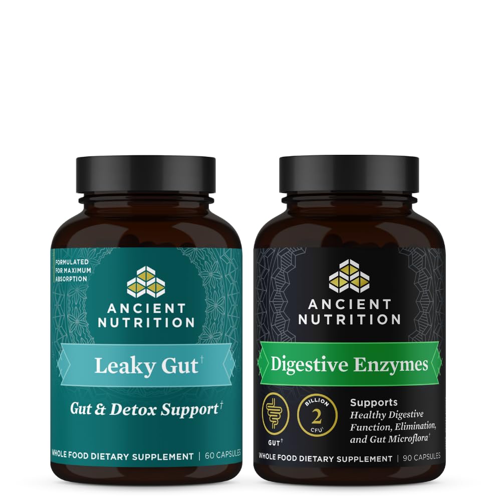 Ancient Nutrition Leaky Gut Capsules, 60 Tel + Digestieve Enzymen Capsules, 90 Tellen