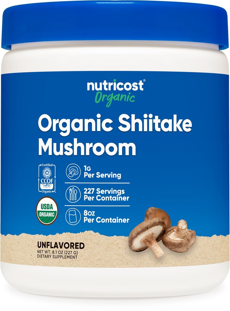 Nutricost Biologische Shiitake Mushroom Poeder 8oz - 100% Organisch Gecertificeerd, Glutenvrij, Niet-GGO