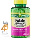 Folate 1.333 mcg. Spring Valley Folate Dieetsupplement, 1.333 mcg DFE, 400 telling, Folate Supplement voor vrouwen Zwangerschap, Foliumzuur 800 Bundel met Luall 45 diabetes gedecodeerd