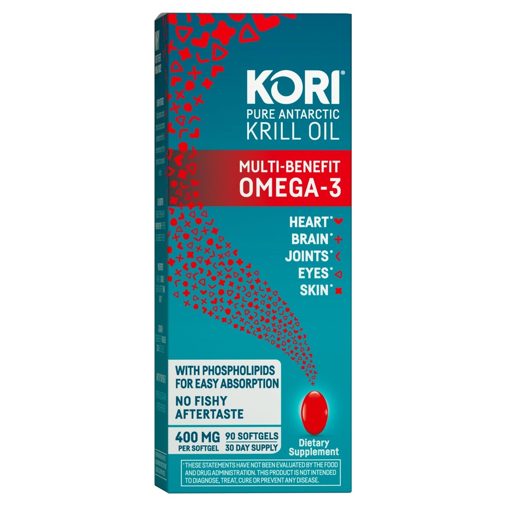 Kori Krill Oil Omega 3 Supplement, Antarctische Krill Oil met Superior Absorptie vs Visolie Alternatief, 400 mg Softgels, 90 Softgels, EPA & DHA