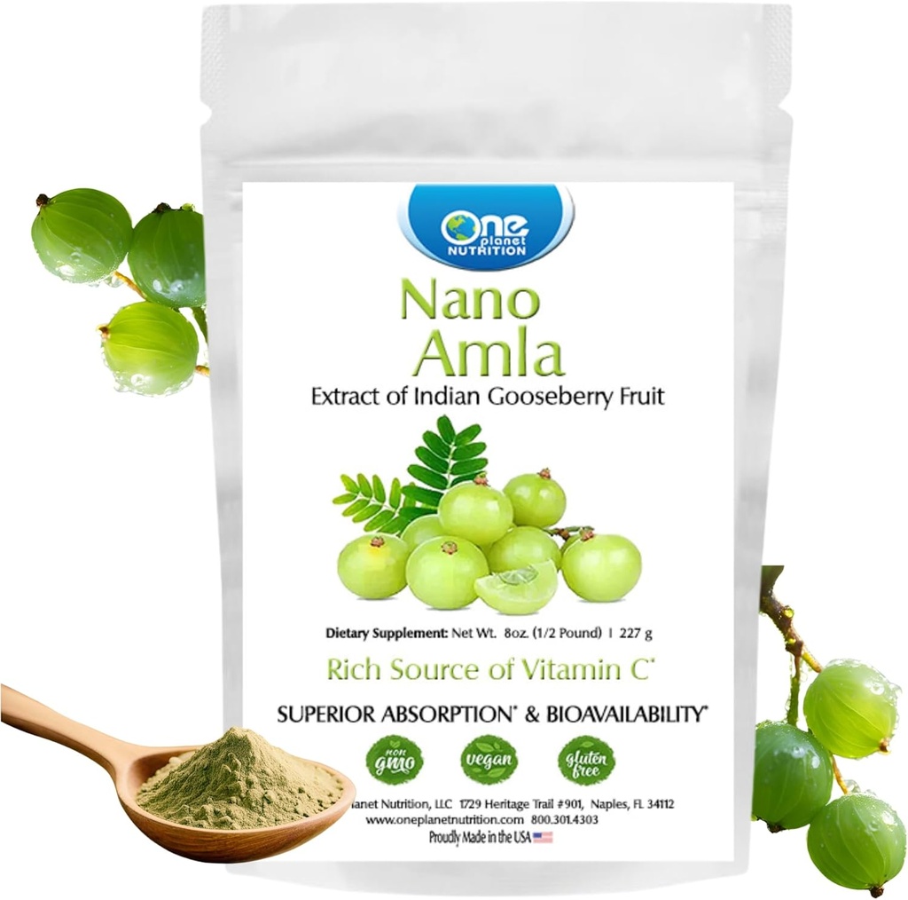 One Planet Nutrition Nano Amla Powder 8 oz (227 porties), Amla Fruit Extract, hoog in vitamine C voor collageenproductie en immuunondersteuning, hulpstofvrije, niet-GMO, veganistisch, glutenvrij