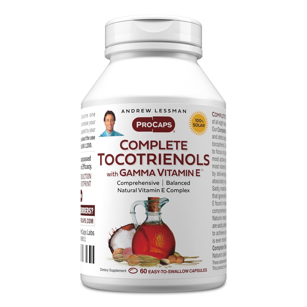 ANDREW LESSMAN Complete tocotrienolen met Gamma Vitamine E 60 Softgels - Acht vormen van vitamine E (Alfa, Beta, Gamma, Delta Tocoferolen en Tocotrienolen). Krachtige anti-oxidant. Geen additieven