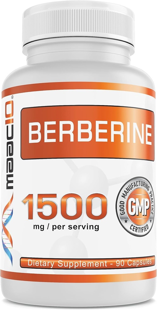 MAAC10 Berberine 1500mg Serveermiddel voor AMPK Activator voor gezonde veroudering, hartgezondheid en immuunondersteuning - Non-GMO, Glutenvrij, Veganistisch (3 x 500 mg Capsules, 30 dagen levering)