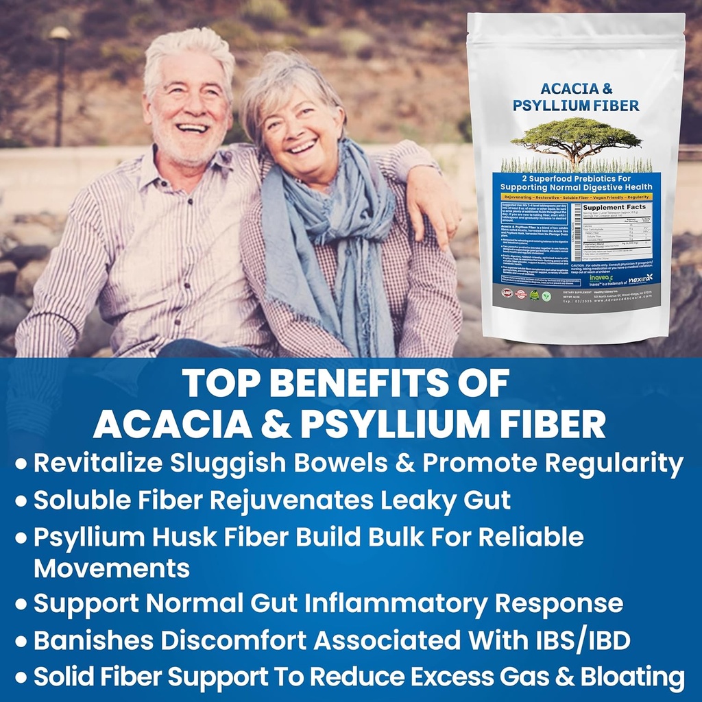 Nierherstel Biologische Acacia & Psyllium Husk Fiber Powder - Prebiotic & Natural Supplement - Oplosbare Acacia & Psyllium Husk Powder - 1,5 lbs (48oz), 2 verpakkingen