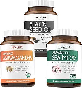 Bespaar $8 (16% korting) - Harmony Essentials: Wellness Trio Bundle - Black Seed Oil -100% Cold-Pressed Nigellia Sativa 
