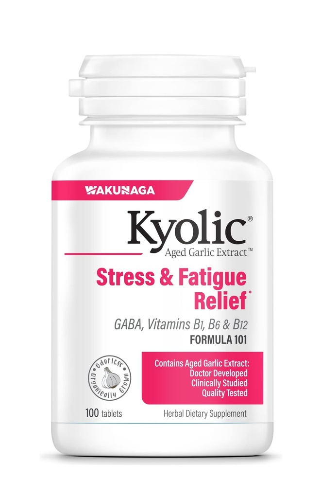 Kyolic Aged Knoflook Extract Formule 101, Stress en vermoeidheid Relief, 100 tabletten.