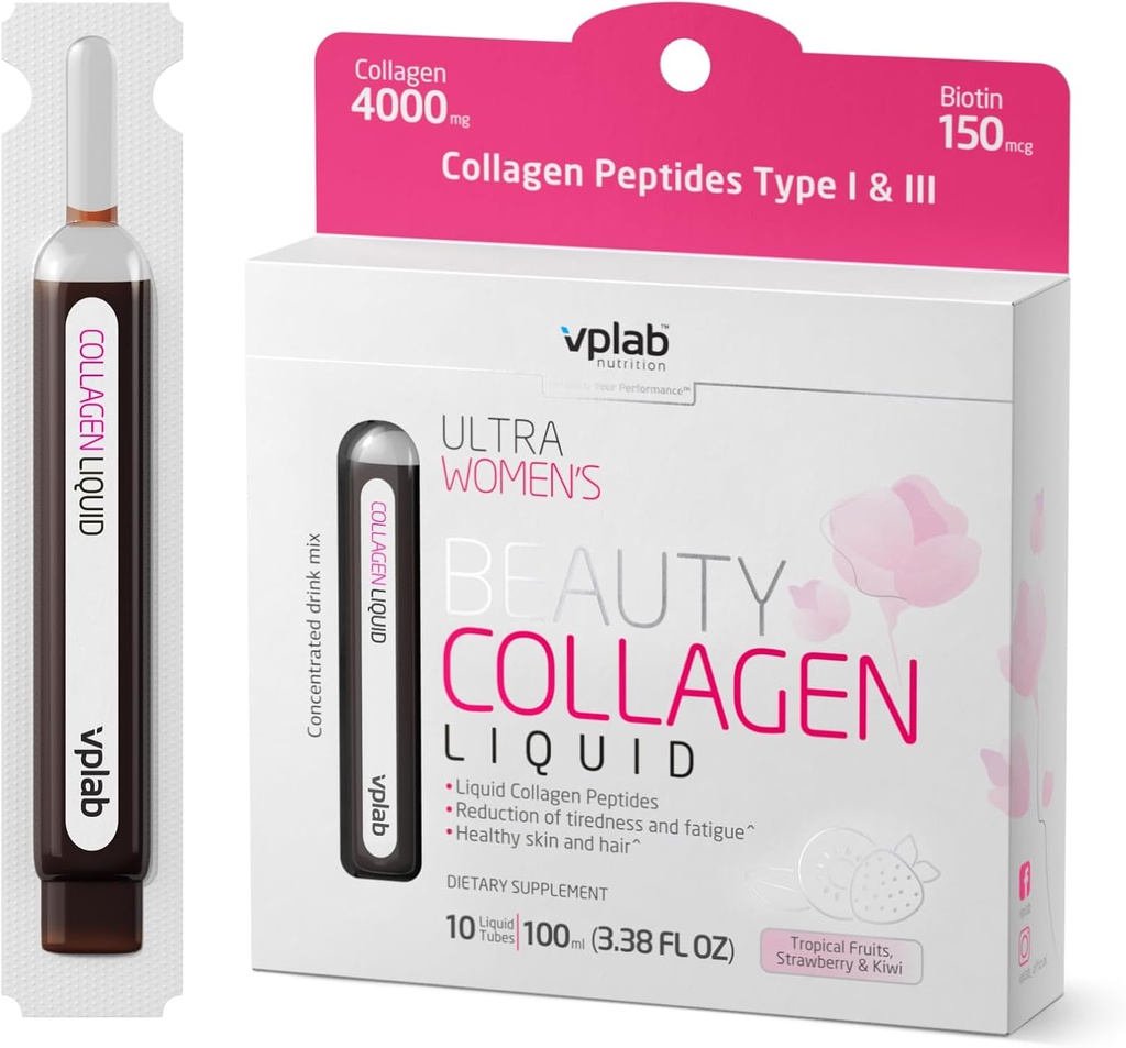 VPLab Ultra Women's Beauty Liquid Collagen - Biotin-Infused Multivitamin Complex with Peptides Type I & III Supplement for Skin, Hair & Nails - Drink Mix for Women Packed with Vitamin B Group,10