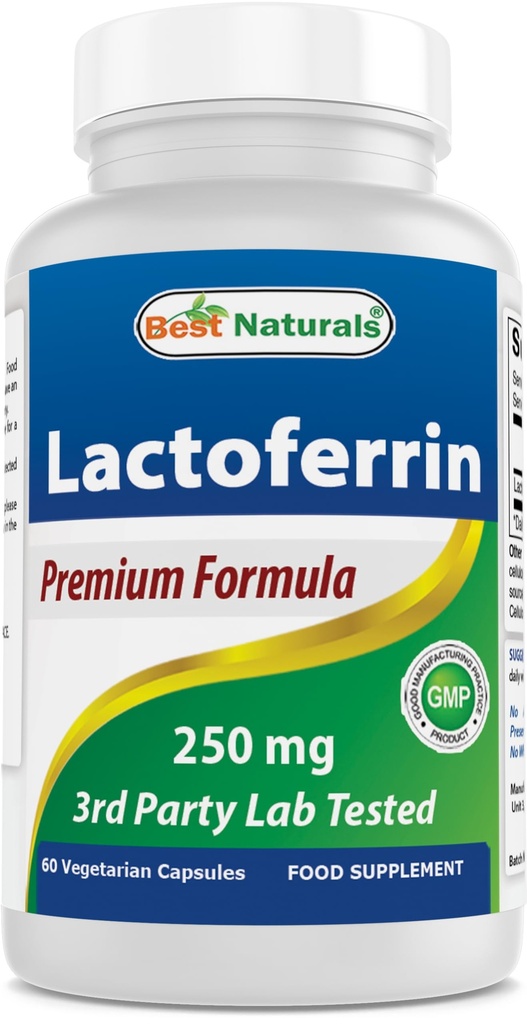 Best Naturals Lactoferrin 250 mg Veggie Capsule, Ondersteunt gezonde immuunfunctie - 60 Tel.