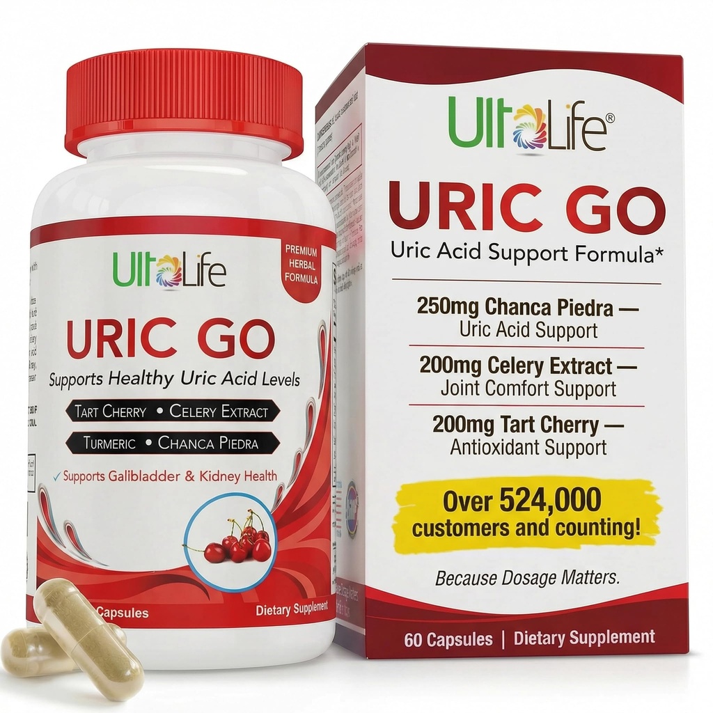 #1 URIC GO Uric Acid Cleanse Support Supplement voor G.O.U.T - Natuurlijke Nierreiniging Detox Formule Chanca Piedra, Selderijzaad, Tart Cherry, Cranberry, Granaatappel, Kurkuma, Vegan Non-GMO 60 Capsules