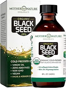 Moeder Natuur USDA Biologische Zwarte Zaadolie, Hoge TQ 2%, Koud Geperst, Ongeraffineerd Nigella Sativa, Omega 3 6 9 voor Immune, Gezamenlijke & Hart Support, Hair & Skin, Non-GMO, Glasfles (8oz)