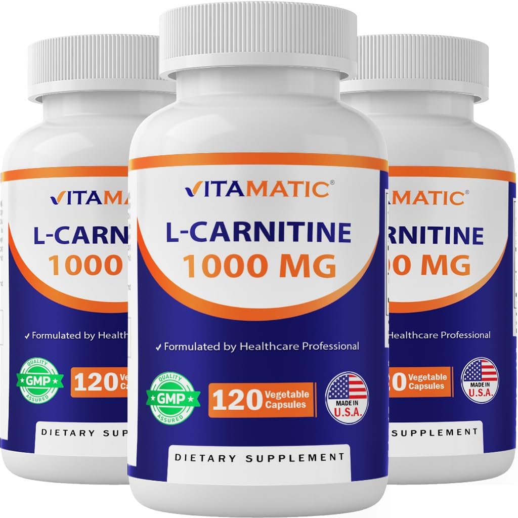 Vitamatic L-Carnitine Fumaraat 1000 mg - 120 plantaardige capsules (3 flessen)