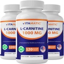 Vitamatic L-Carnitine Fumaraat 1000 mg - 120 plantaardige capsules (3 flessen)