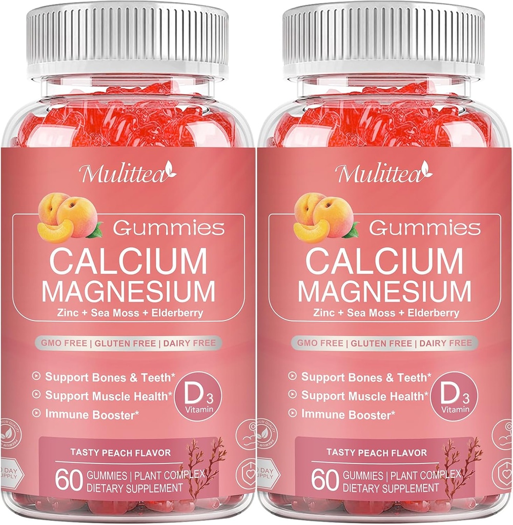 1200mg Calcium Gummies with D3,K2,Zinc - Plant Complex Calcium Magnesium Supplement with Glycinate,Potassium,Vitamine C &Whole Natural Food for Bone & Immune Support- 120 Kauwbare Gummy Sugar-Free
