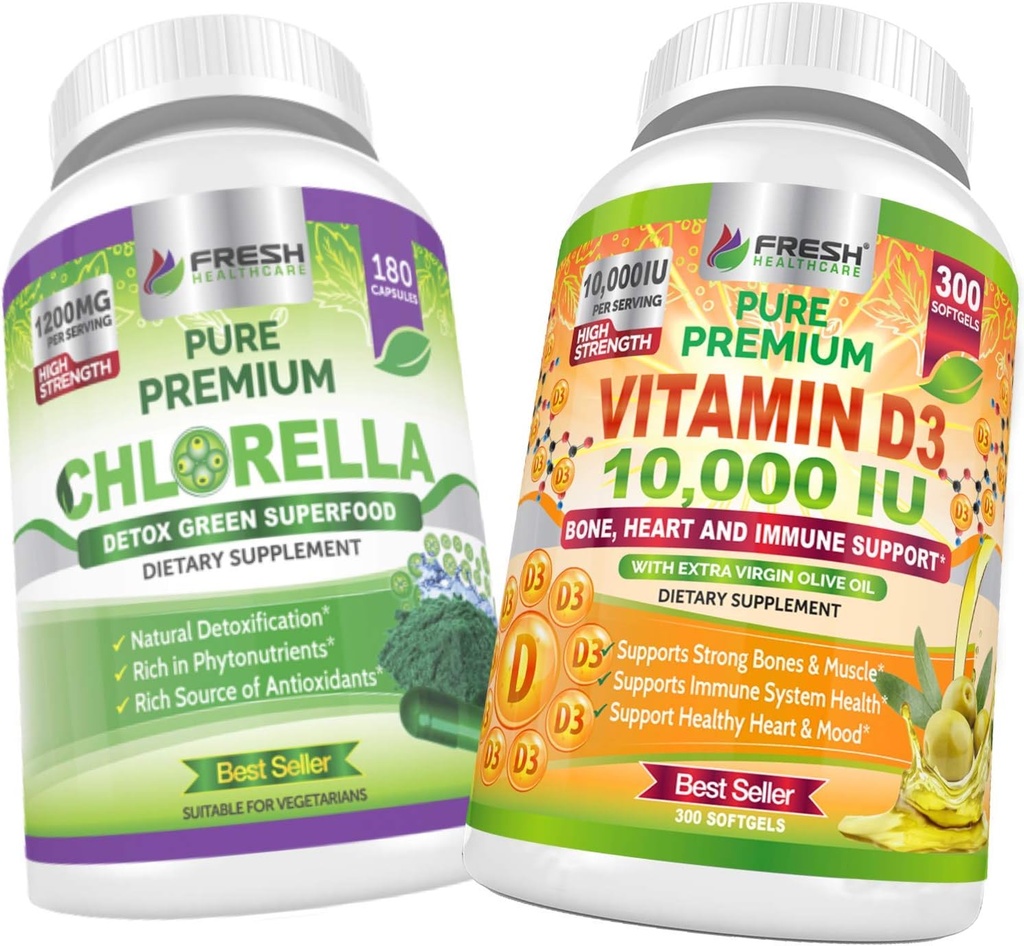 VERSE GEZONDHEIDSZORG Chlorella en Vitamine D3 10.000 IE - Bundel