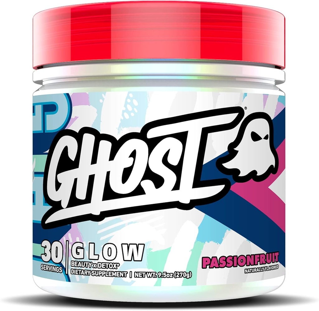 GHOST Glow: Beauty and Detox Support Formula - 30 porties, passievruchten - Skin Boosting Biotin and L-Theanine for Antioxidants for Hydration, Radiance, Complexion & Nurishment - Vegan, Gluten-Free