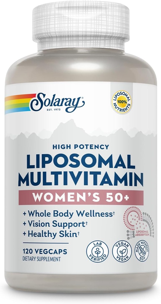SOLARAY Liposomal Multivitamin for Women 50 Plus, Enhanced Absorption with Iron, Vitamin D, Vitamin C, B12, Biotin & More, Immune Support & Bone Health, Vegan, 60 Servings, 120 VegCaps