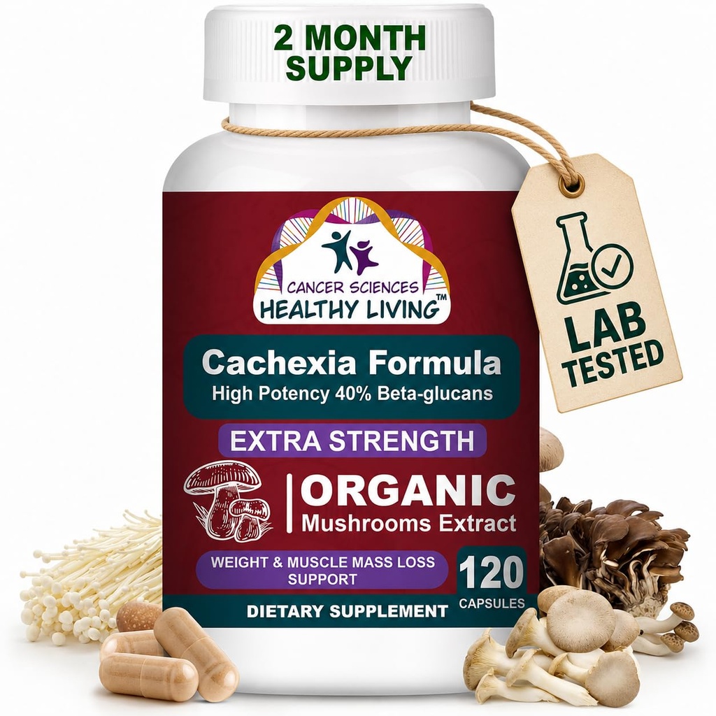 CANCER WETENSCHAPPEN Cachexia Supplement, USDA Certified Organic Paddestoelen Extract Capsules, Extra Sterkte 1.500 mg, Hoge Potentie 40% Beta-Glucans, Immune & Metabole Ondersteuning, Gewicht & Spiermassa Ondersteuning