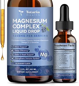 Magnesium Glycinate Liquid Drop 21 in 1 Magnesium Complex met vitamine D3,K2,B6 & B12 Plus L-Theanine Omega-3 Sea Moss Extract voor energie, slaap, gezamenlijke,Hart Health Sugar Free Blueberry Flavor,2 Fl Oz