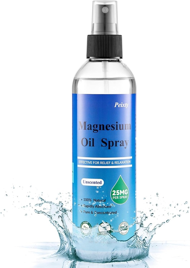 100% Pure Magnesium Oil Spray,8 fl oz,Less Itchy, Topical Magnesium Oil for Feet, Magnesium Chloride from Ancient Zechstein Seabed, Without Scented