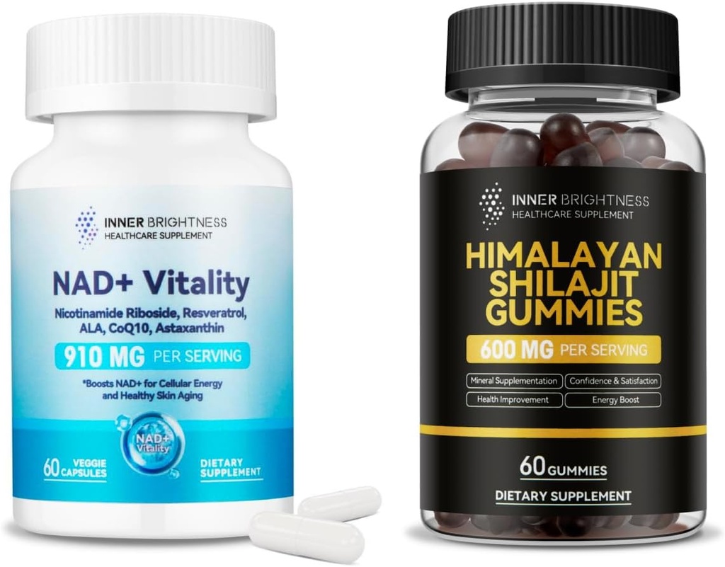 NAD + Shilajit Gummies Bundle - Boosts Energie, Ondersteunt Metabolisme, Gezond Verouderen, Immuniteit & Uithoudingsvermogen