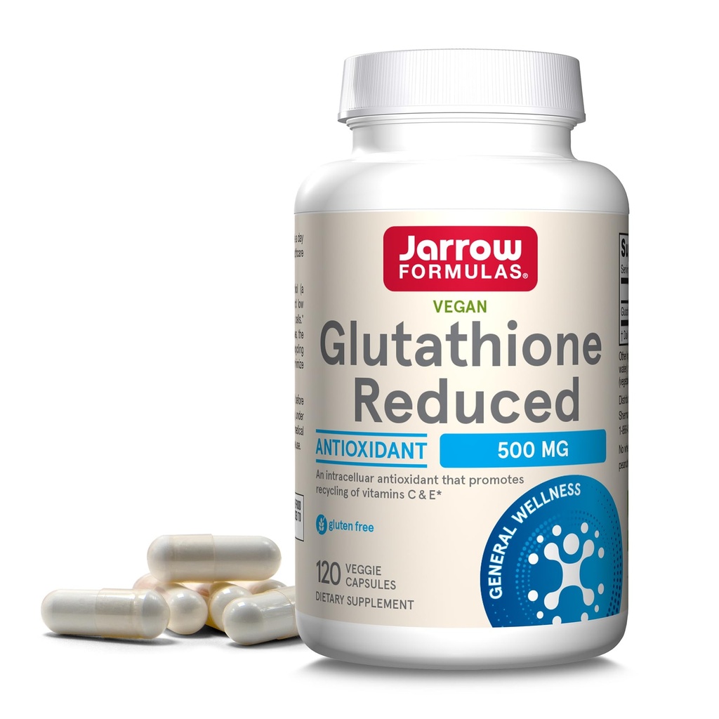 Jarrow Formulas Glutathion Reduced 500 mg - 120 Veggie Caps - Pharmaceutical Grade Glutathion - Intracellulair Antioxidant - Bolsters Regeneratie van vitamine C & E niveaus in het lichaam - 120 porties