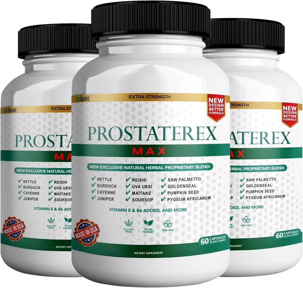 ProstateRex Max Extra sterkte Prostaat Gezondheidsondersteuning Supplement, Saw Palmetto, Vegan, Non-GMO, Glutenvrije 180 Capsules (3)