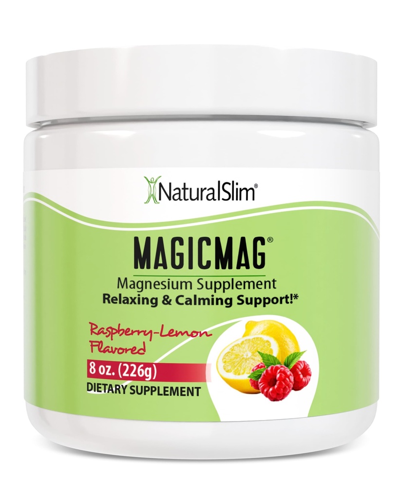 NaturalSlim MagicMag Magnesium Citrate Powder for Stress, Constipation, Muscle & Heart Health, Better Rest & Digestive Support, Magnesium Supplement for Women and Men, 8 oz – Raspberry Lemon