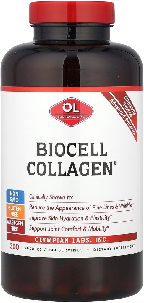 Olympian Labs Biocell Collagen II 1500mg Supplement Capsules Non-GMO, Gluten-Free, Allergan-Free - Supports Skin & Joint Health and Cartilage Producing Cells - Bulk 300 Capsules (100 Day Supply)