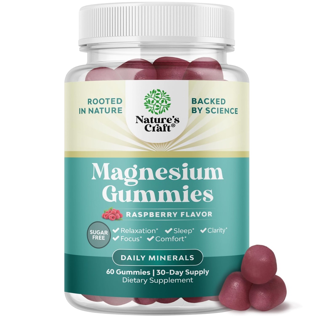 Suikervrije extra sterkte Kalm Magnesium Gummies voor volwassenen - Ontspannende Magnesium Citrate Gummies met Elemental Mag - Slaaphulp Zachte Kauwen Raspberry Flavored - Lichaam & Mind Ontspanning - 60 Tel.