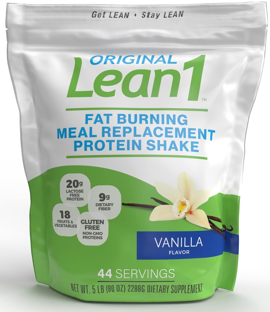 Lean1 Vanila, Meal Replacement Protein Shake, 44 Serves in een 5lb zak