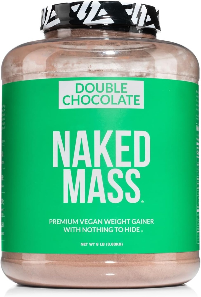 Naked Vegan Mass - Dubbele Chocolate Gewicht Gainer - 1.260 Calorieën, 50G Proteïne, Niets Artificieel, Alle Natuurlijke Chocolade Proteïne Poeder, Niet-GMO, Soja & Glutenvrij - 8LB Bulk - 11 Servers