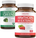 Super Greens & Hawthorn Extract (3-maand supply) Super Berry Blend Bundle of Organic Super Greends Powder - Complete Superfood & Hawthorn Berry 4:1 Extract - High Strong Extract (180 Capsules)