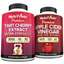 Nutrivein Premium Tart Cherry 500mg & Apple Cider Vinegar 1600mg bundel - Muscle Recovery & Uric Acid Cleanse Plus Digestion Support & Weight Management - Non-GMO, Vegan/Vegetarisch - 90 + 120 pillen