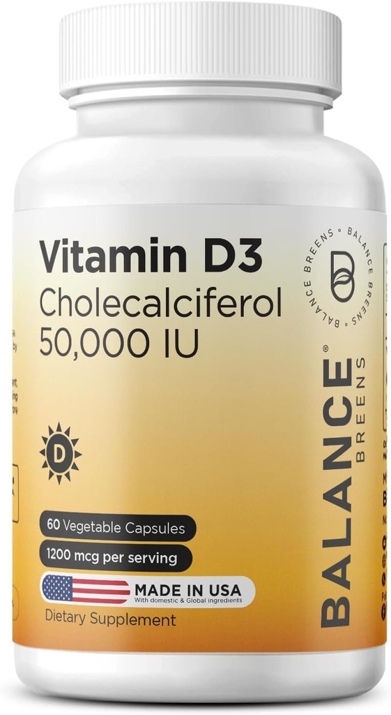 Balancebreens Vitamin D3 50,000 IU, 60 Veggie Capsules - High Potency, Supports Immune & Bone Health - Weekly Once