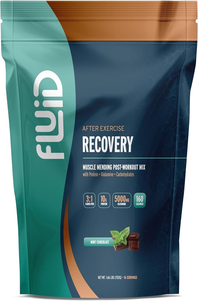 Fluid Recovery Post-workout Drink Mix, Wei Isolaat Proteïne, L-Glutamine, Carbs, Alle natuurlijke ingrediënten, Glutenvrij, Lactosevrij, Heerlijk na de training spierherstel (Mint Chocolate)